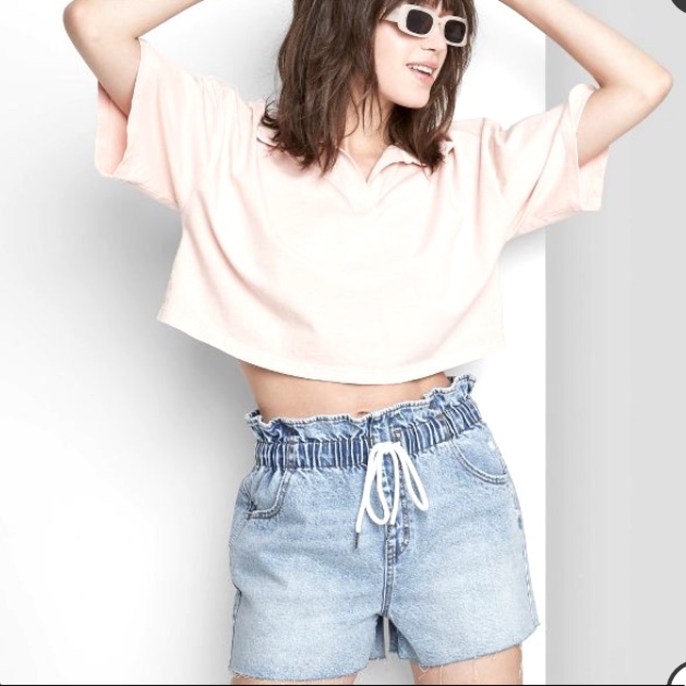 Denim washed cut off shorts